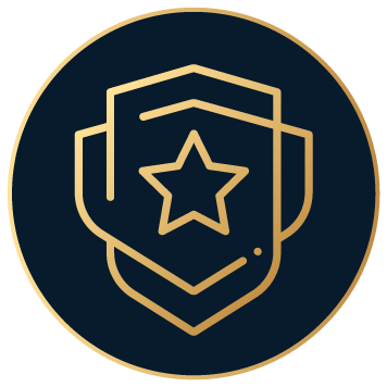 Star emblem with shield and circle design.