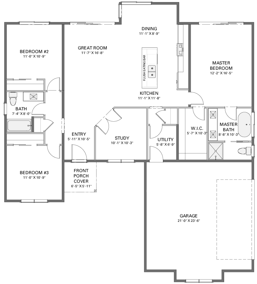 Modern House Acacia. Single-story house floor plan showing layout. 1544 sq ft