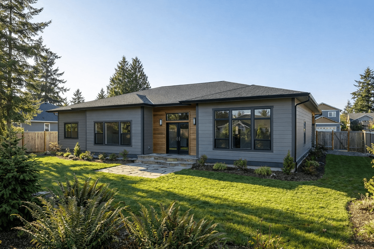 Modern suburban home on sunny day