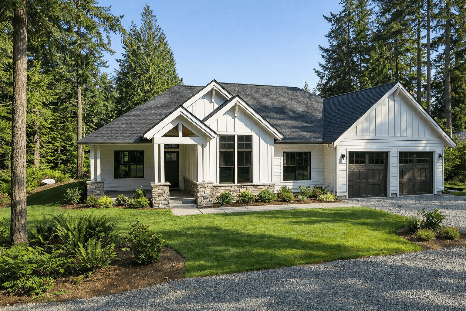 Modern farmhouse in a serene forest