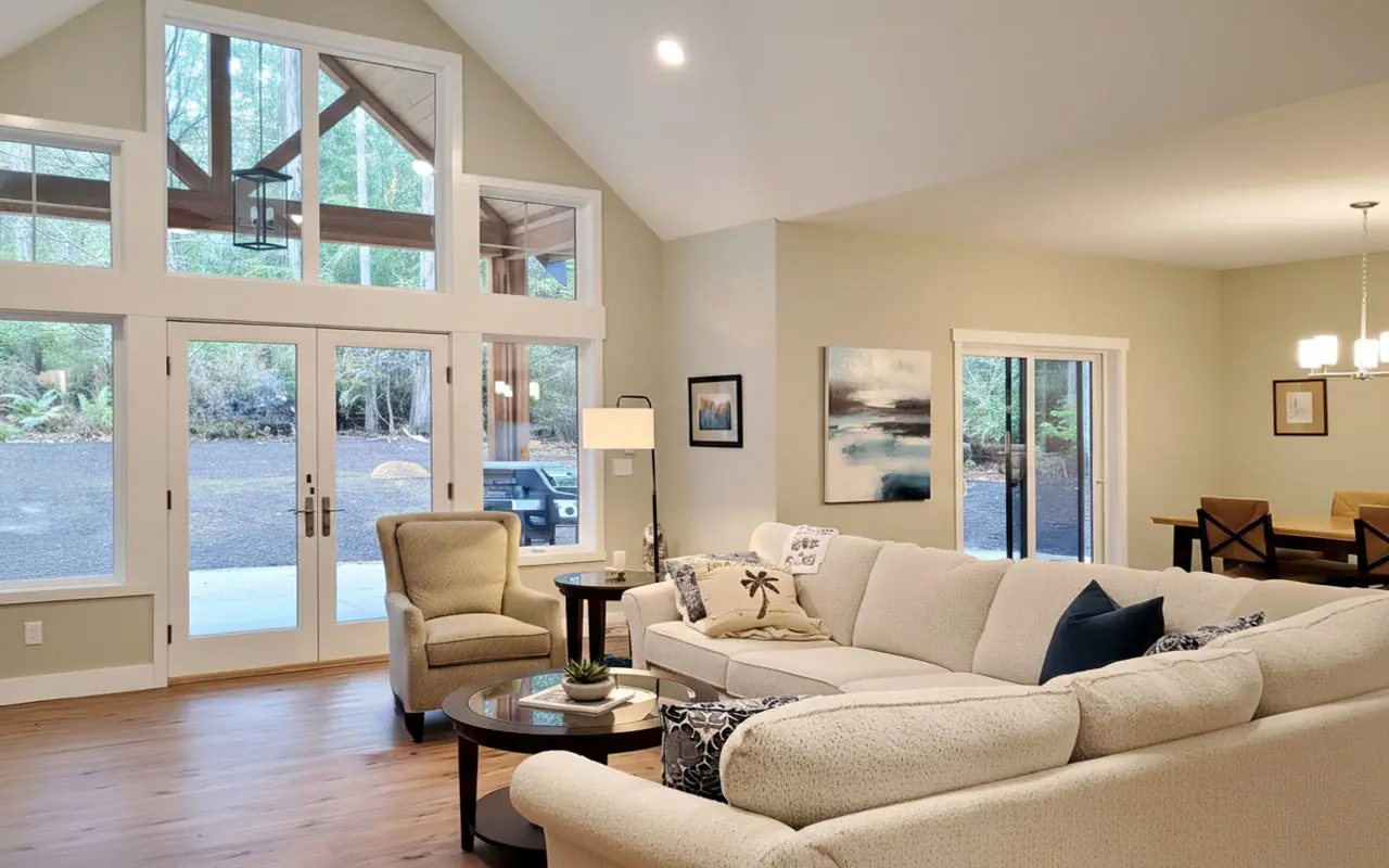 Aspen – Tacoma – Living Room - Inspire Homes Modern spacious living room with large windows