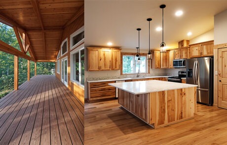 Boulder Leblond Spacious wooden deck and modern kitchen interior.