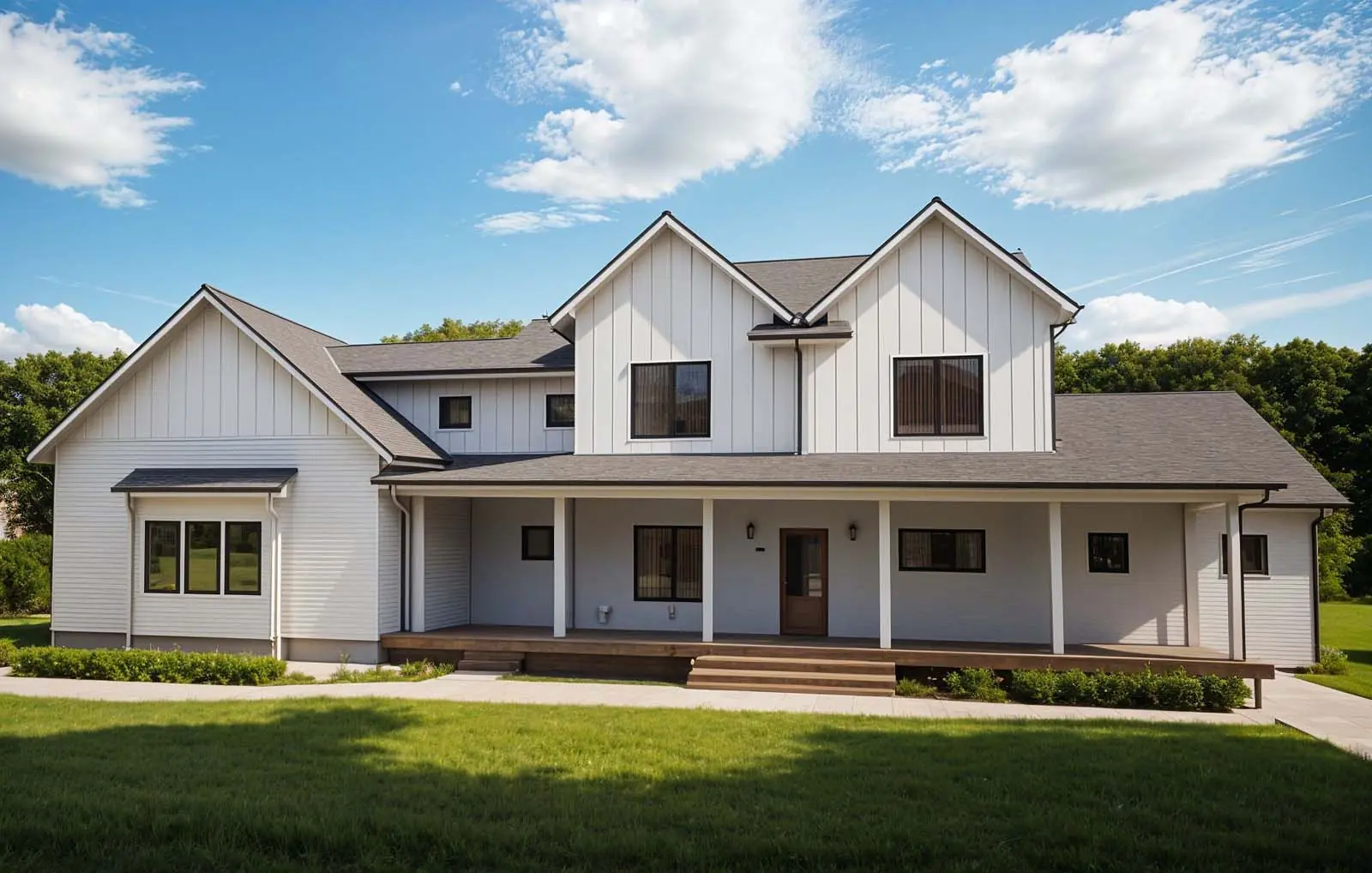 Modern farmhouse with white exterior and porch