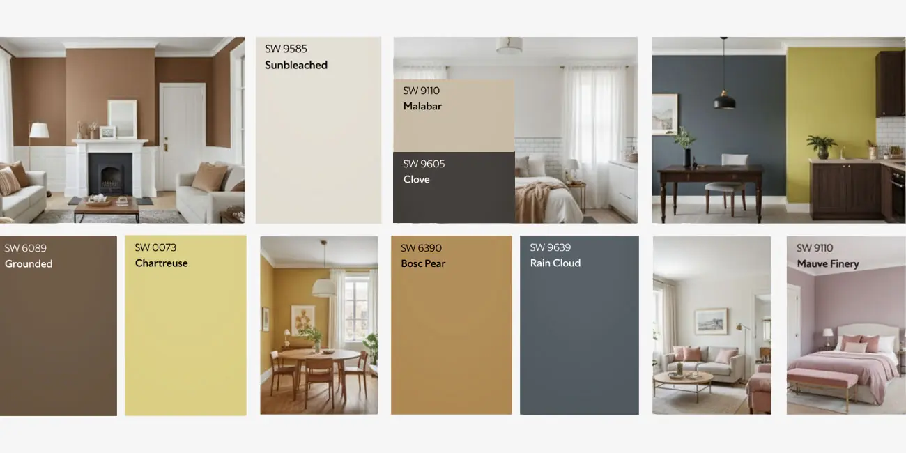 Collection of room color paint samples display
