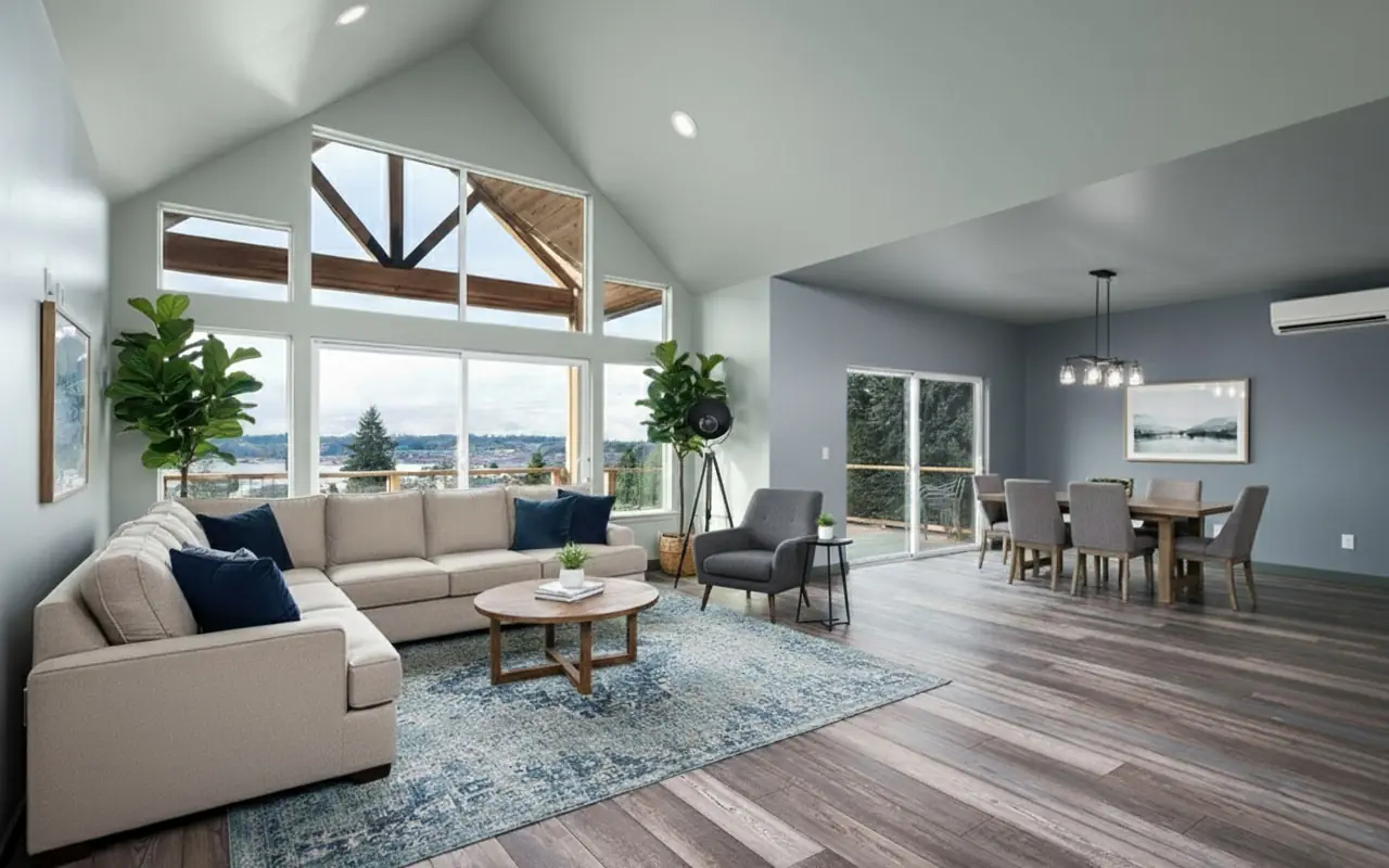 Inspire Home Living Room Repose Gray - Inspire Homes Spacious modern living and dining area decor