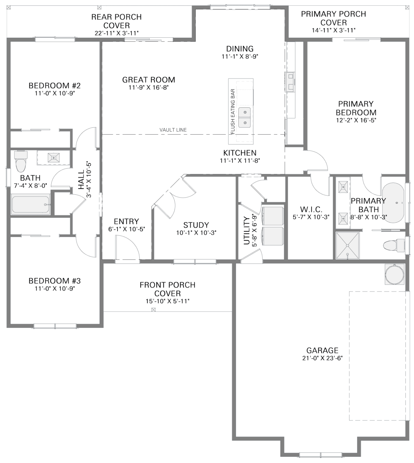 Single-story home floor plan with garage layout.