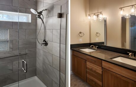 Inspire Homes Langley Traditional Bathroom Modern bathroom with glass shower and vanity.