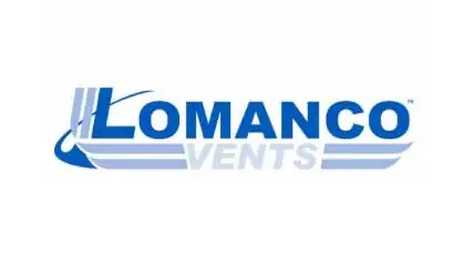 Lomanco ventilation system logo in blue text