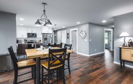 Madrona Custom Home Dining Room Modern open kitchen and dining area interior