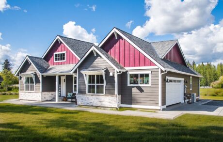 Madrona Custom Home Front Side Modern suburban house with red accents exterior