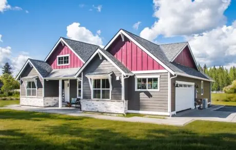Madrona Custom Home Front Side - Inspire Homes Modern suburban house with red accents exterior