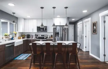Madrona Custom Home Kitchen 2 - Inspire Homes Modern kitchen with elegant island and lighting