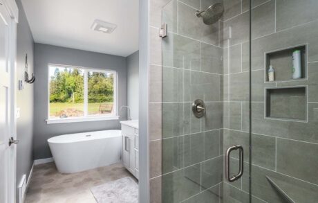 Madrona Custom Home Master Bath Modern bathroom with bathtub and glass shower