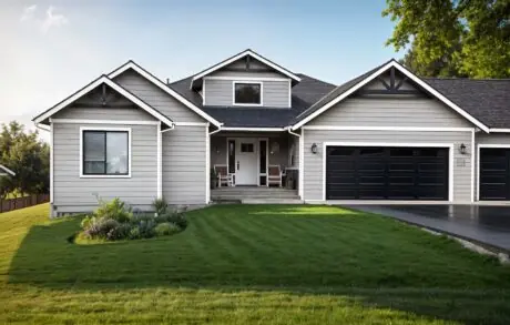 McTaggart Custom Home Front - Inspire Homes Modern suburban house with well-maintained front yard