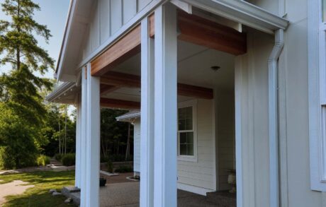 Redwood 2003 Detail Posts Modern house entrance with stylish wooden accents