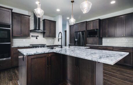 Redwood Custom Kitchen 1 Modern kitchen with dark cabinets and island