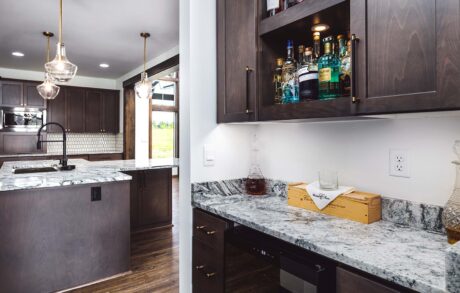 Redwood Custom Kitchen Bar Modern kitchen with marble countertops and cabinets